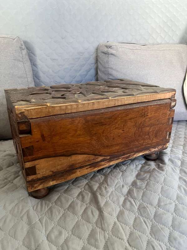 Carved wood storage chest