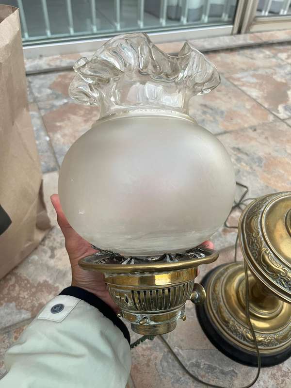 Antique converted brass paraffin lamp