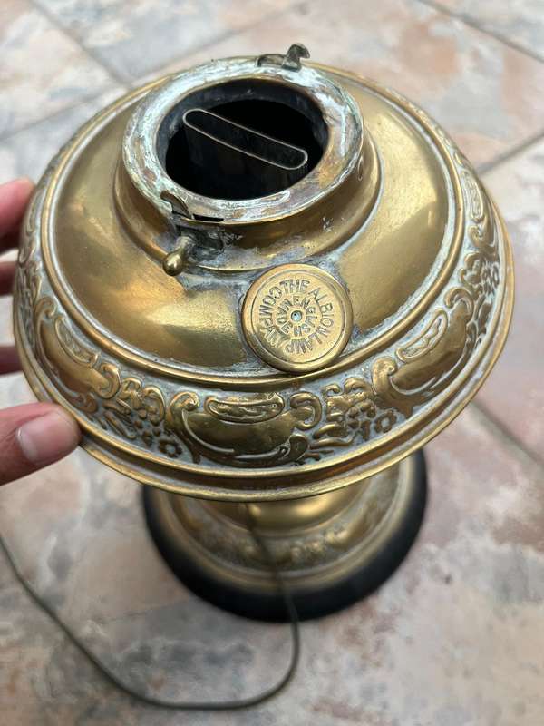Antique converted brass paraffin lamp
