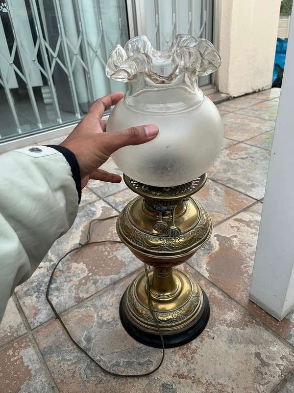 Antique converted brass paraffin lamp
