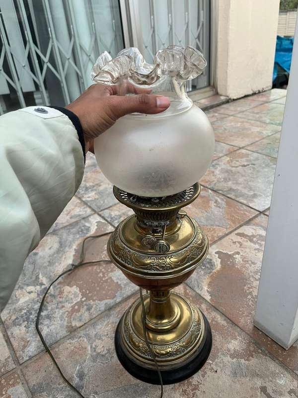 Antique converted brass paraffin lamp