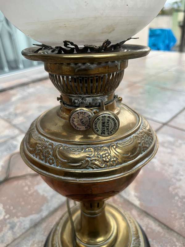 Antique converted brass paraffin lamp