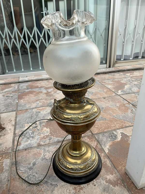 Antique converted brass paraffin lamp