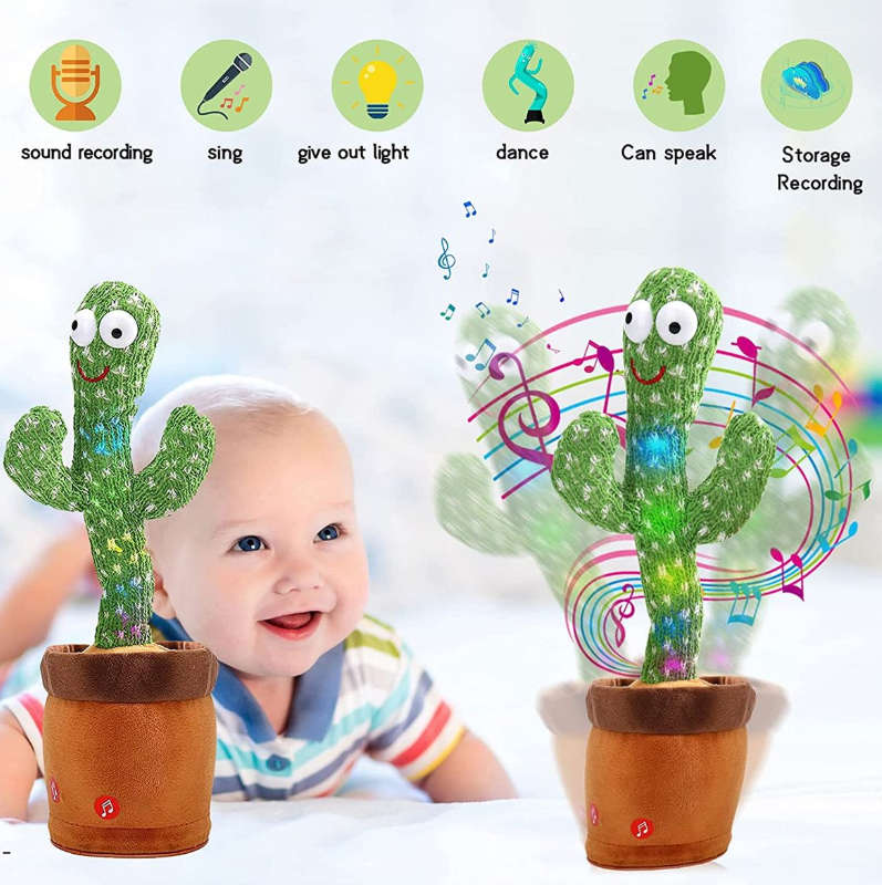 Dancing Cactus Baby Mimicking Recording Music Light Up Baby Interactive Toy