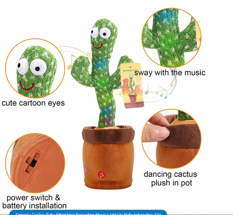 Dancing Cactus Baby Mimicking Recording Music Light Up Baby Interactive Toy