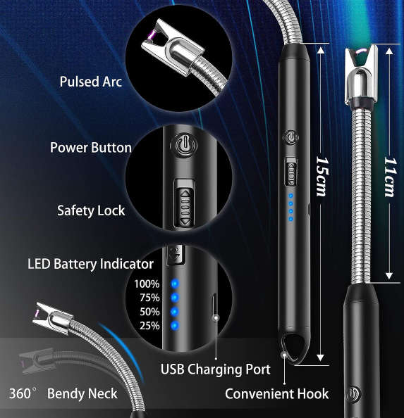 AICOM - 2PCS Rechargeable Electric Arc Lighters without Gas and Flame