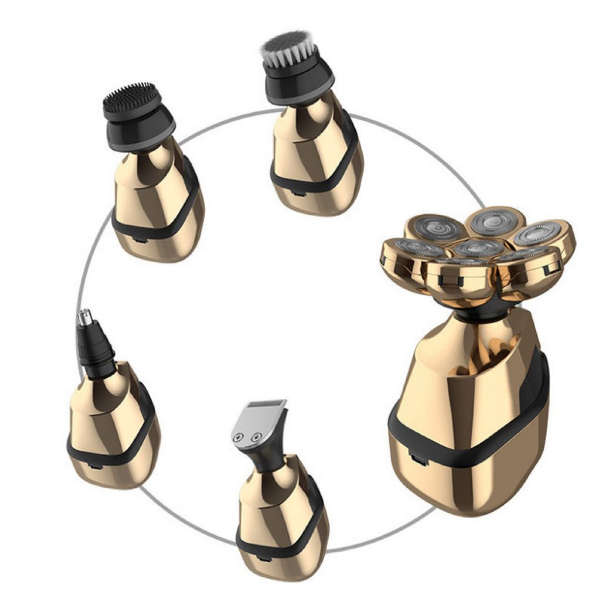 Robot Head 5-in-1 Professional 7 Blade Shaver Trimmer Grooming Kit&Key Ring - Gold