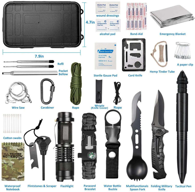 Tactical Survival Multi-Function Kit,16 in 1 Black