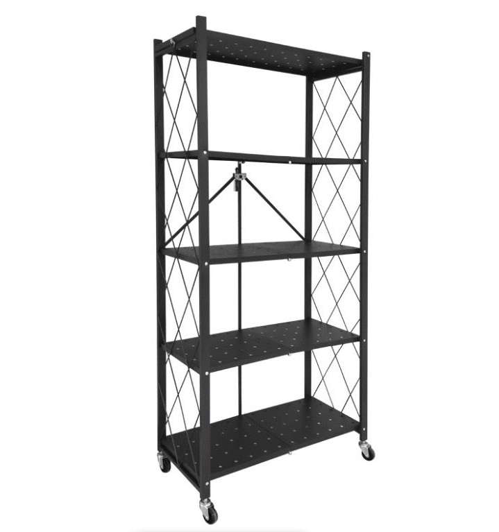 5 Tier Folding Storage Shelves Cart Bookshelf Rocking Wheel Shelf