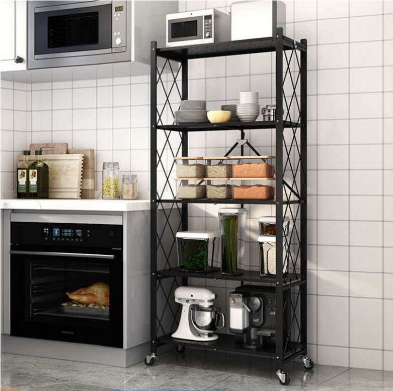 5 Tier Folding Storage Shelves Cart Bookshelf Rocking Wheel Shelf