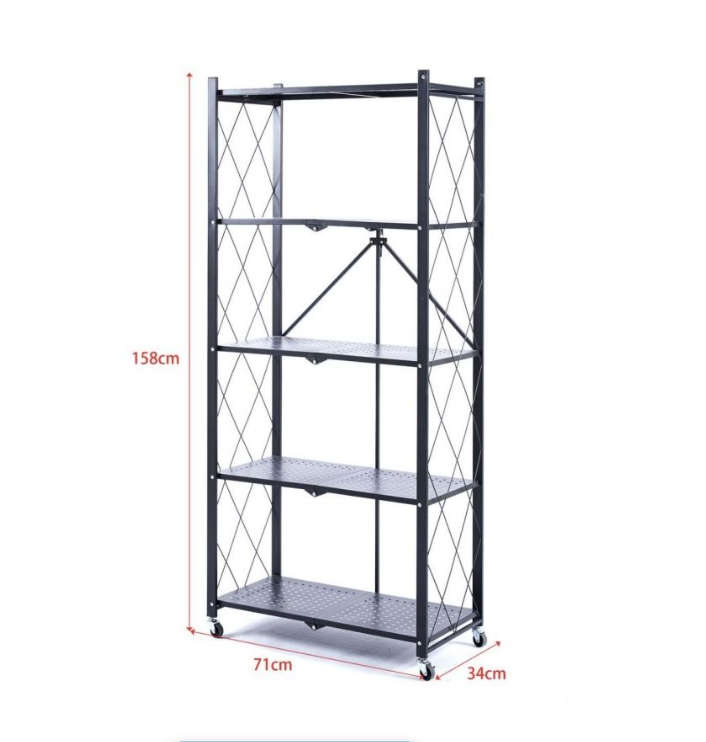 5 Tier Folding Storage Shelves Cart Bookshelf Rocking Wheel Shelf