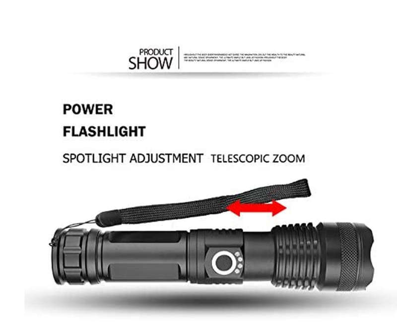 LED Flashlight 90000 lumen Most Powerful Rechargeable Torch - Black
