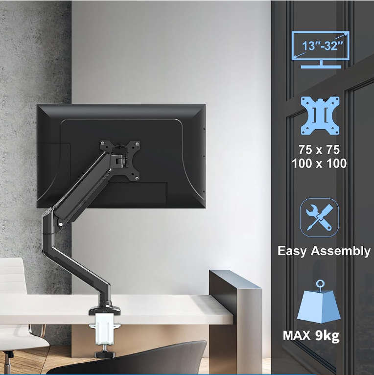 Single Monitor Desk Mount Gas Spring Monitor Arm Adjustable for Max 32-inch