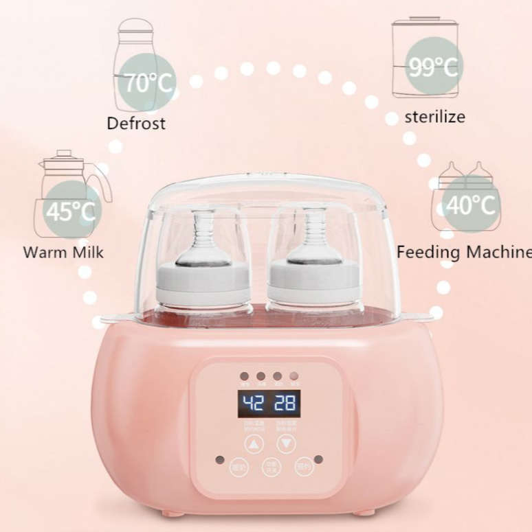 Multi-Function LED Display Double Baby Bottle Warmer & Sterilizer - Pink