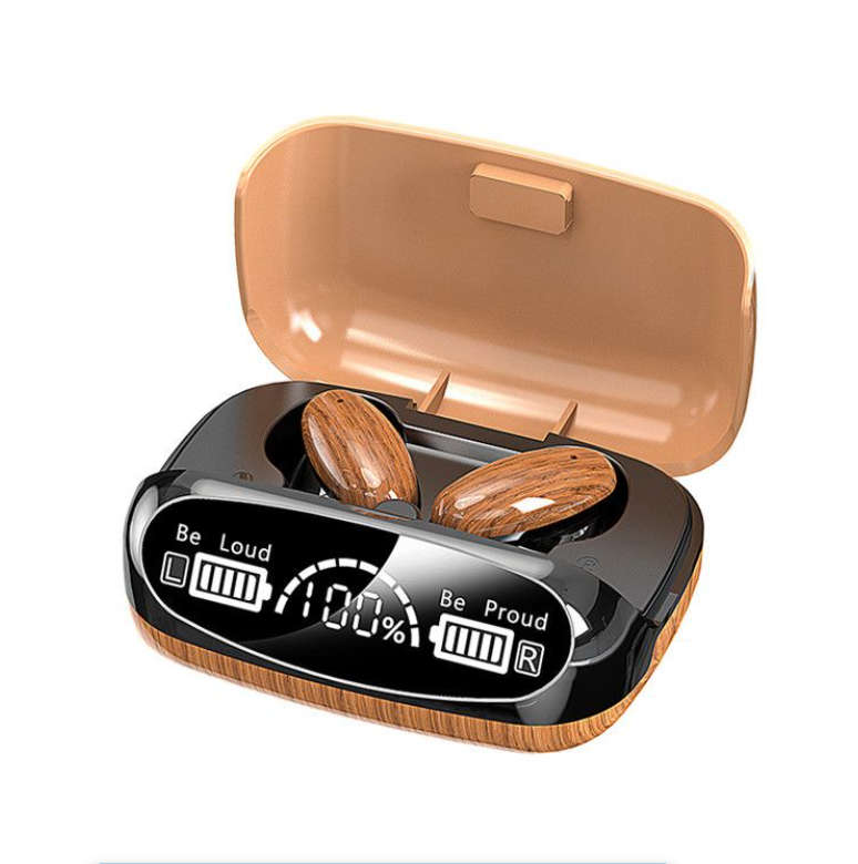 Wood Grain Bluetooth V5.2 Earphone Digital Display TWS Wireless Earbuds