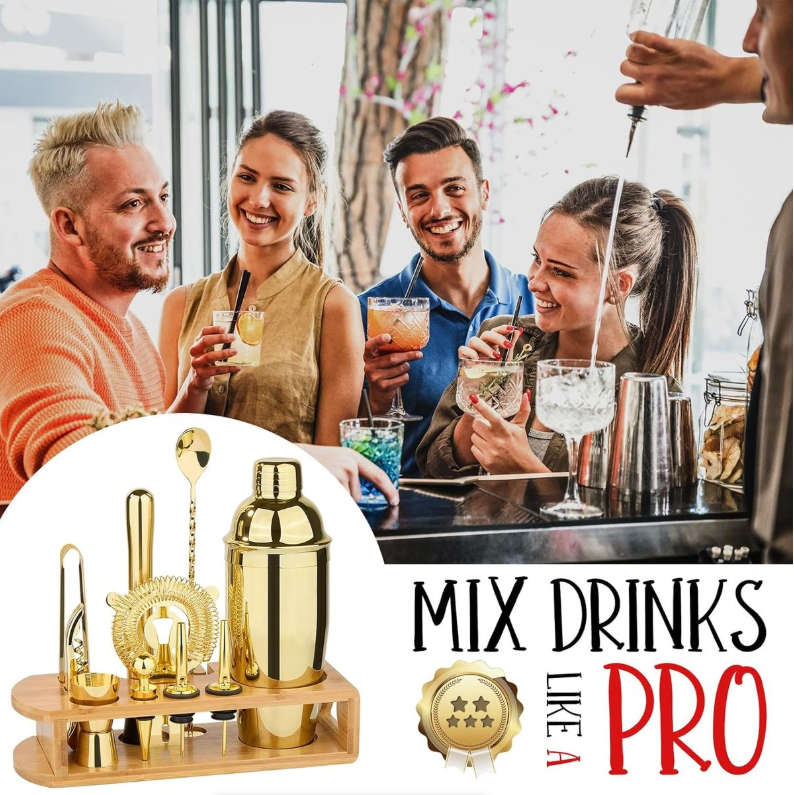 12-Piece Cocktail Shaker Set Bartender Kit - Gold