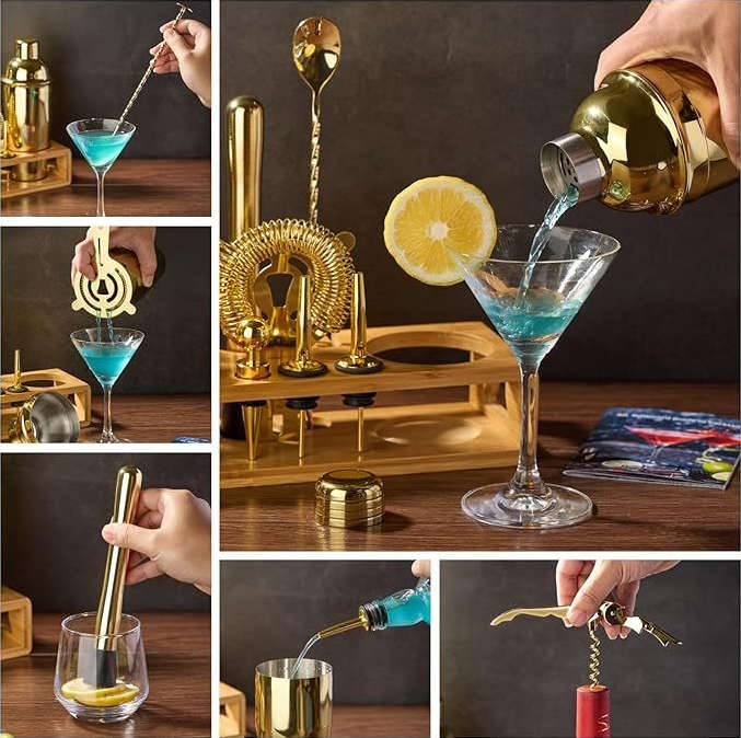12-Piece Cocktail Shaker Set Bartender Kit - Gold