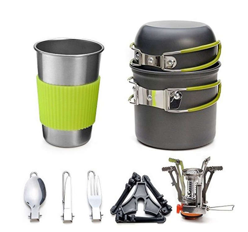 Camping Cookware Sets Mini Gas Stove With Stand Fork Spoon Knife