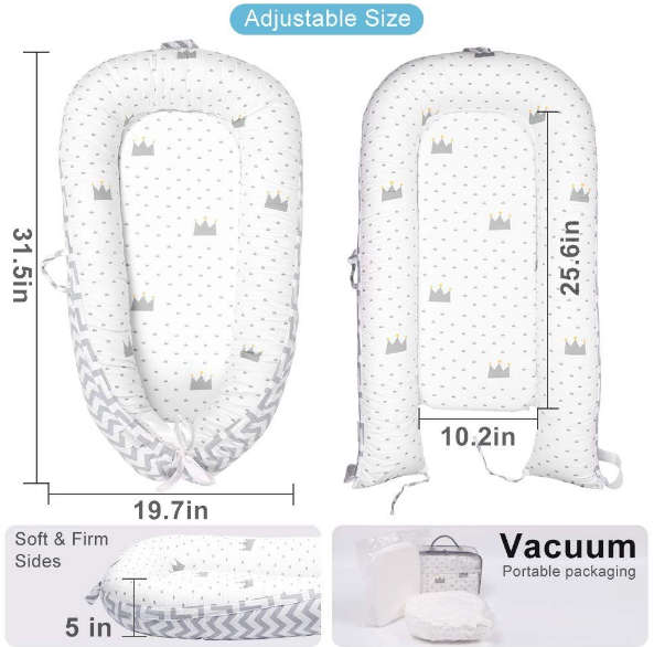 Baby Nest,Baby Lounger Co-Sleeping Baby Bassinet for Bed Newborn Lounger - Grey-Crown