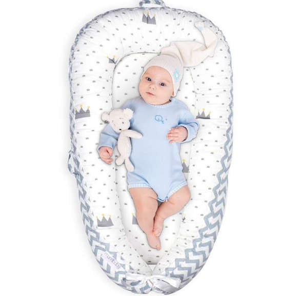 Baby Nest,Baby Lounger Co-Sleeping Baby Bassinet for Bed Newborn Lounger - Grey-Crown