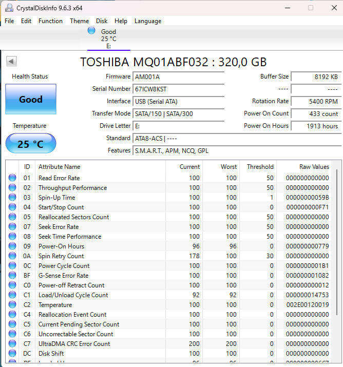 Toshiba 320GB 5400RPM HDD