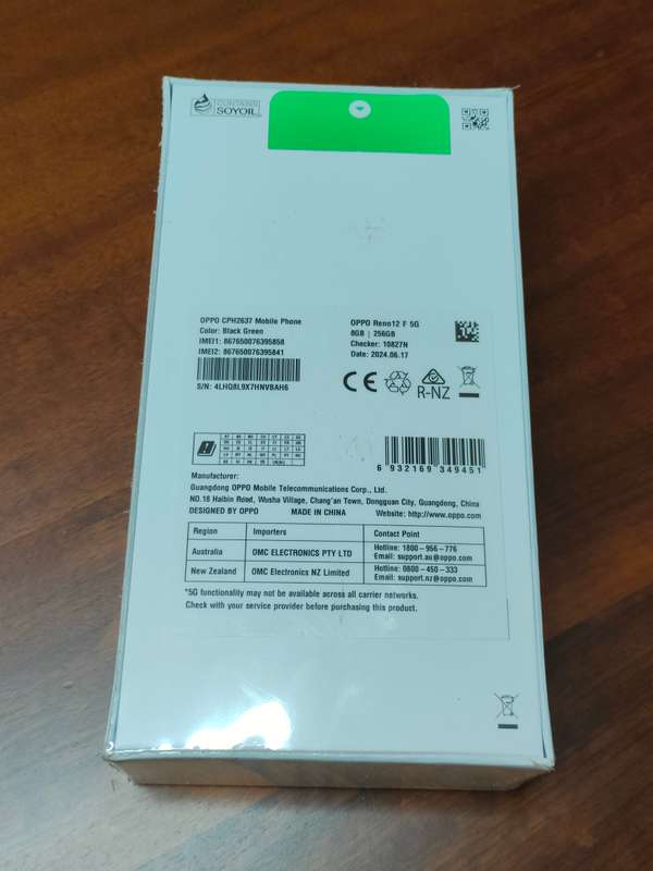 LATE ENTRY - OPPO RENO 12F 5G *AI*, 8/256GB, DUAL SIM, BLACK GREEN, BRAND NEW.