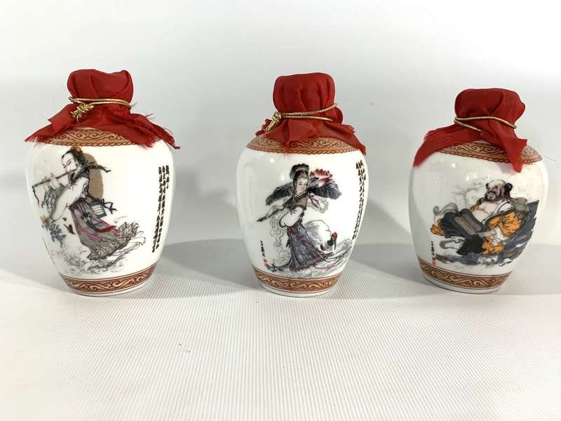 6 x Collectible Porcelain Chinese Liquor Bottles (Still Sealed and Full - Circa 1948)