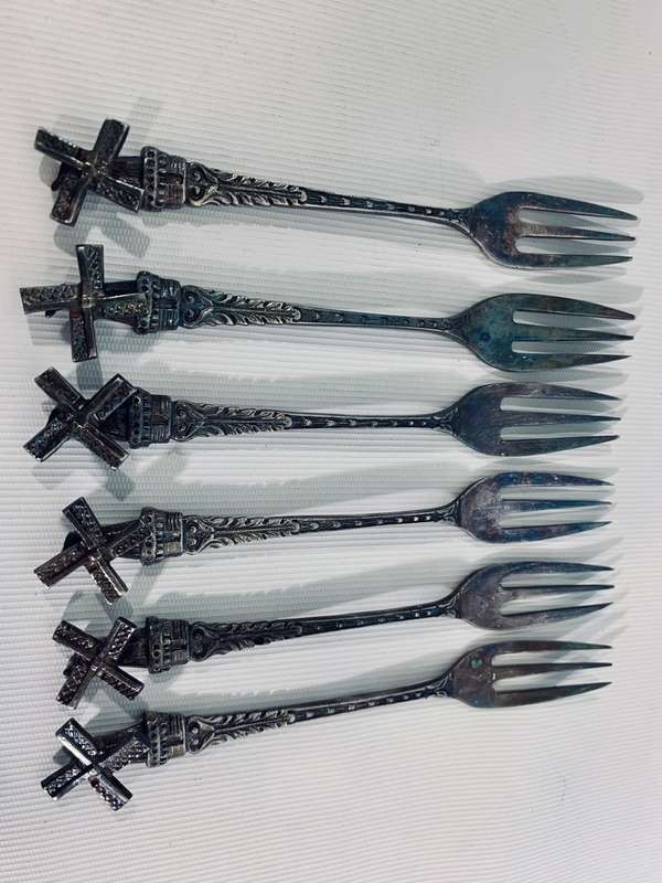 6 x Silver Plated Dutch Windmill Dessert Forks