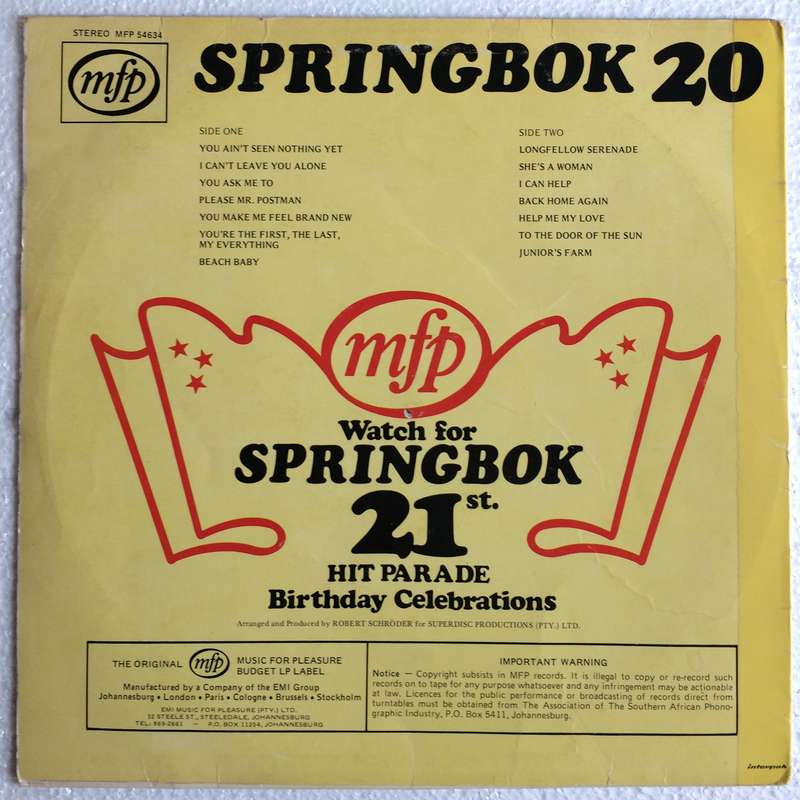 Springbok Hit Parade 20 (Vinyl LP) (Cover VG, LP VG)