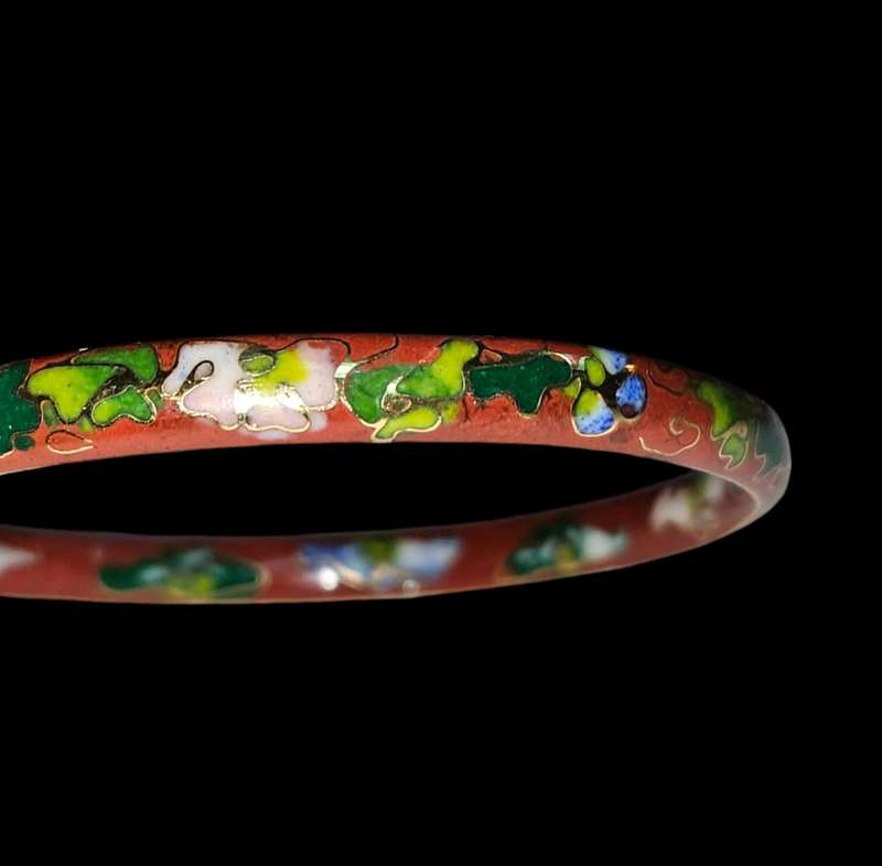 Burgundy/floral Enamel Cloisonne Bangle