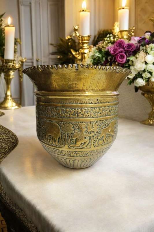 Antique Qajar Mameluke brass planter