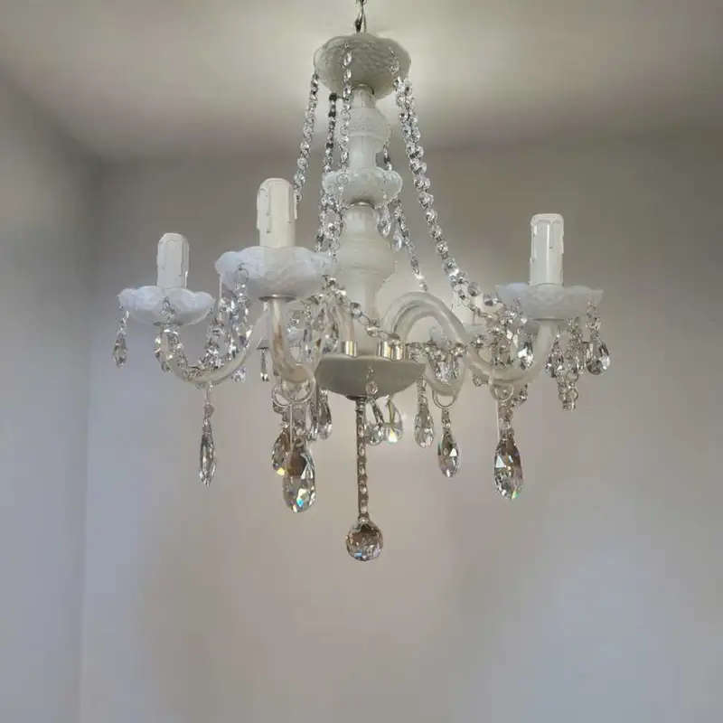 6 Bulb Acrylic, Crystal & Metal Chandelier