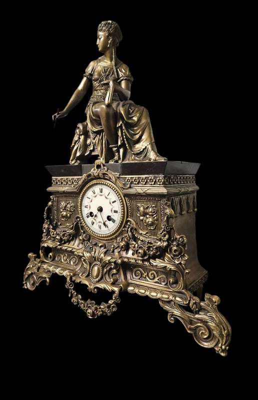 Victorian French Style Bronze mantel clock.