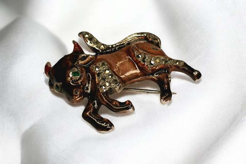 Vintage Marcasite Bull Brooch