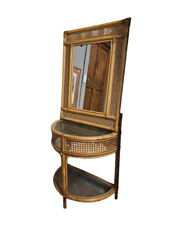Rattan Half-moon Table Mirror