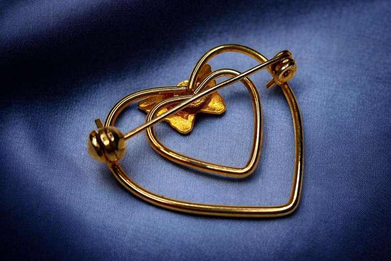 Vintage Heart with Enamel Rainbow Butterfly Brooch