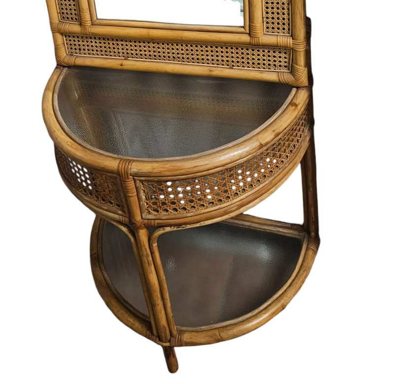 Rattan Half-moon Table Mirror
