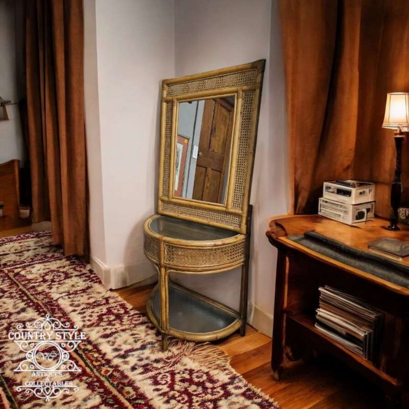 Rattan Half-moon Table Mirror