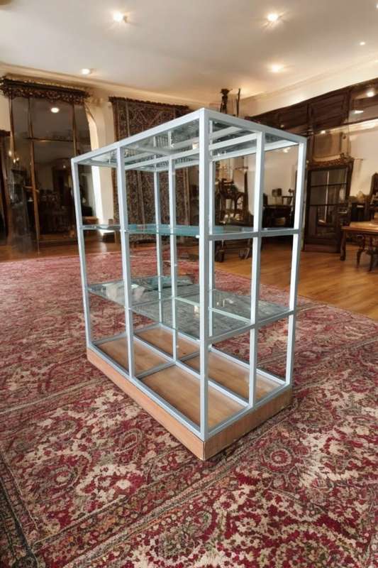 Stainless Steel Glass Display Shelf on Casters