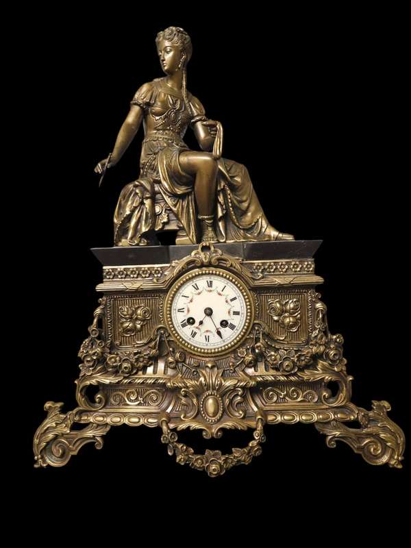 Victorian French Style Bronze mantel clock.