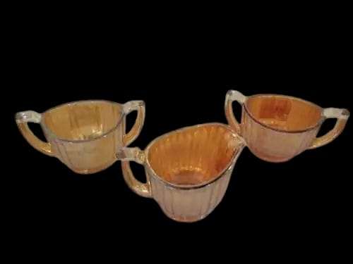 Carnival Glass Open Sugar Bowl & Creamer Pitcher