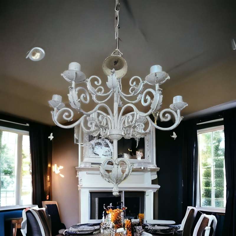 White Shabby Chic 6 Arm Chandelier