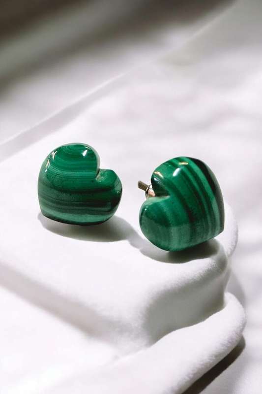 Malachite heart shaped earrings