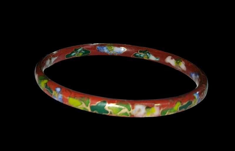 Burgundy/floral Enamel Cloisonne Bangle