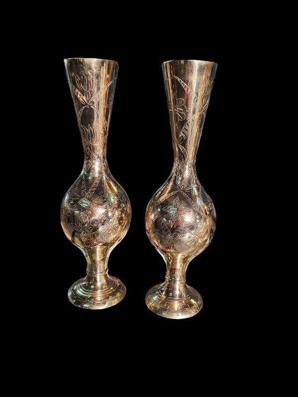 Pair of Indian Brass Art Museum Vases