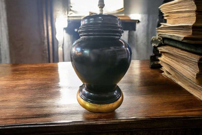 Large Glazed Black & Gold Ceramic Table Lamp, the perfect statement piece for any room