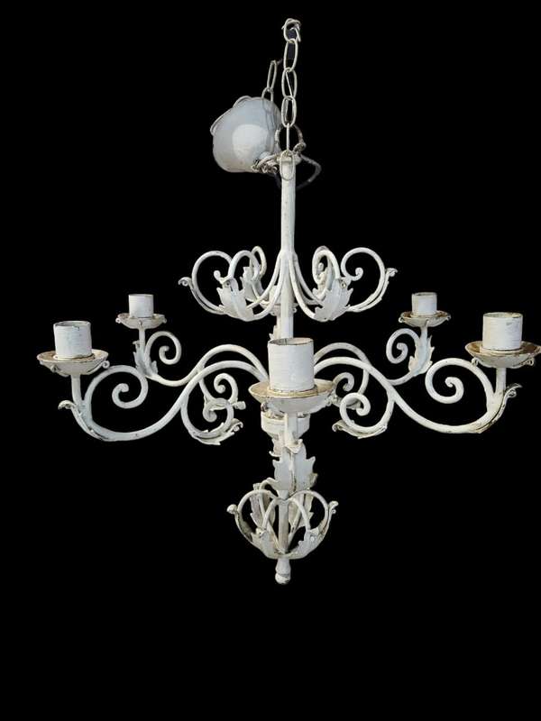 White Shabby Chic 6 Arm Chandelier