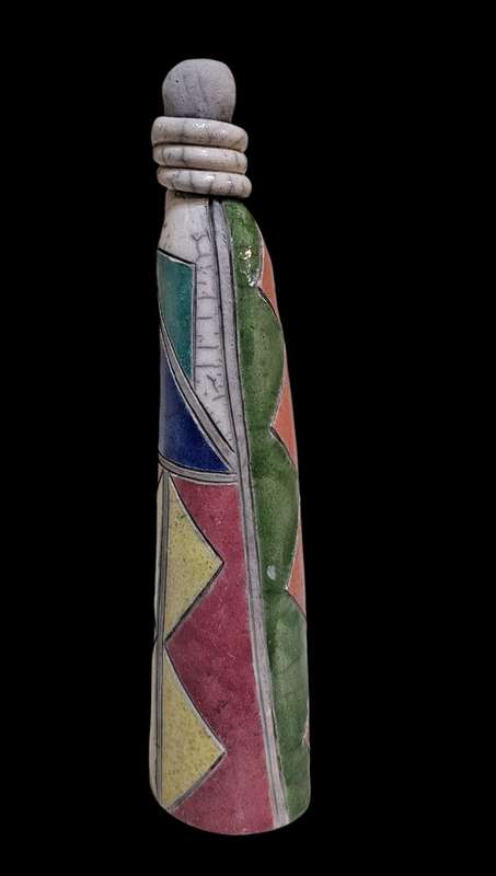Raku Sgraffito Pottery Figure