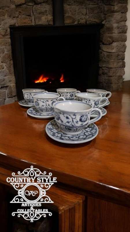 6 vintage pottery demitasse coffee cups