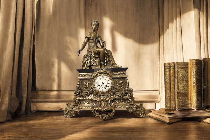 Victorian French Style Bronze mantel clock.